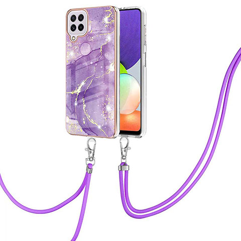 Funda Silicona Gel Goma Patron de Moda Carcasa con Acollador Cordon Lanyard Y05B para Samsung Galaxy A22 4G Morado