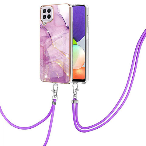 Funda Silicona Gel Goma Patron de Moda Carcasa con Acollador Cordon Lanyard Y05B para Samsung Galaxy A22 4G Purpura Claro