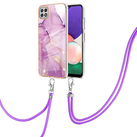 Funda Silicona Gel Goma Patron de Moda Carcasa con Acollador Cordon Lanyard Y05B para Samsung Galaxy A22 5G Purpura Claro