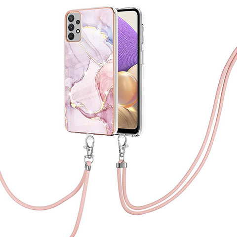 Funda Silicona Gel Goma Patron de Moda Carcasa con Acollador Cordon Lanyard Y05B para Samsung Galaxy A23 4G Rosa