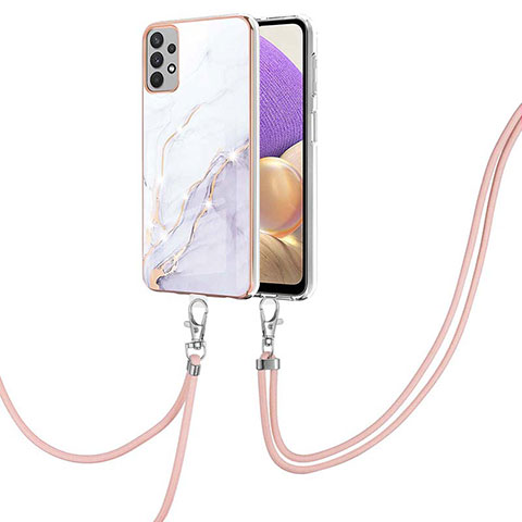 Funda Silicona Gel Goma Patron de Moda Carcasa con Acollador Cordon Lanyard Y05B para Samsung Galaxy A23 5G Blanco