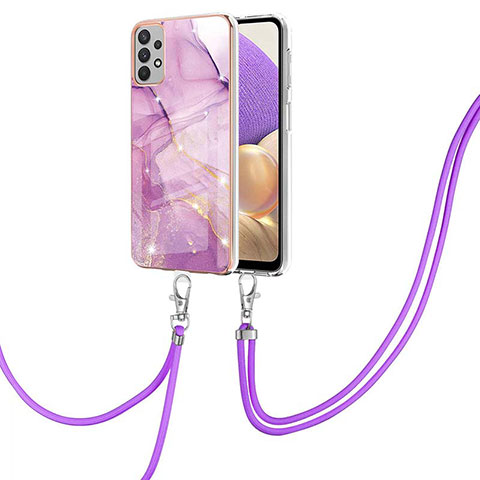 Funda Silicona Gel Goma Patron de Moda Carcasa con Acollador Cordon Lanyard Y05B para Samsung Galaxy A23 5G Purpura Claro