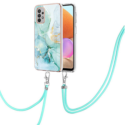 Funda Silicona Gel Goma Patron de Moda Carcasa con Acollador Cordon Lanyard Y05B para Samsung Galaxy A32 4G Verde