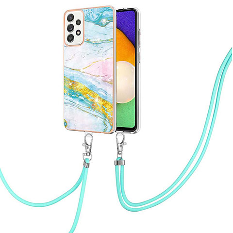 Funda Silicona Gel Goma Patron de Moda Carcasa con Acollador Cordon Lanyard Y05B para Samsung Galaxy A52 4G Vistoso