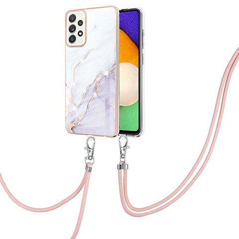 Funda Silicona Gel Goma Patron de Moda Carcasa con Acollador Cordon Lanyard Y05B para Samsung Galaxy A52s 5G Blanco