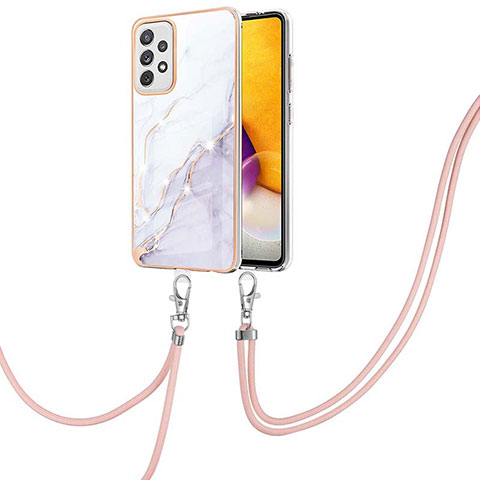 Funda Silicona Gel Goma Patron de Moda Carcasa con Acollador Cordon Lanyard Y05B para Samsung Galaxy A72 4G Blanco