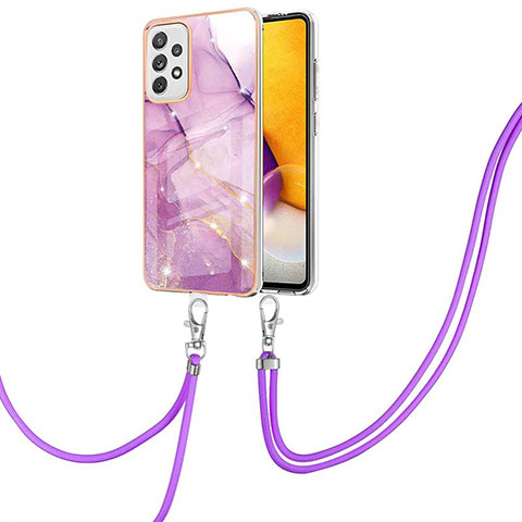 Funda Silicona Gel Goma Patron de Moda Carcasa con Acollador Cordon Lanyard Y05B para Samsung Galaxy A72 4G Purpura Claro