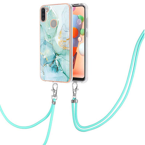 Funda Silicona Gel Goma Patron de Moda Carcasa con Acollador Cordon Lanyard Y05B para Samsung Galaxy M11 Verde