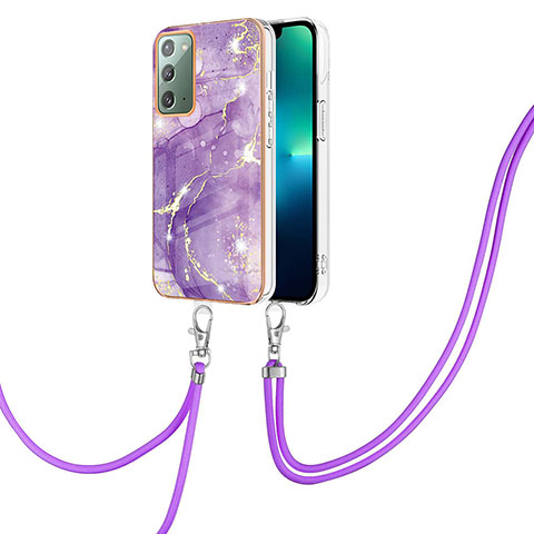 Funda Silicona Gel Goma Patron de Moda Carcasa con Acollador Cordon Lanyard Y05B para Samsung Galaxy Note 20 5G Morado