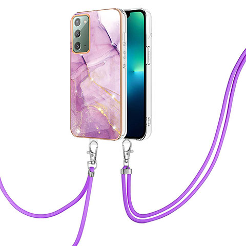 Funda Silicona Gel Goma Patron de Moda Carcasa con Acollador Cordon Lanyard Y05B para Samsung Galaxy Note 20 5G Purpura Claro