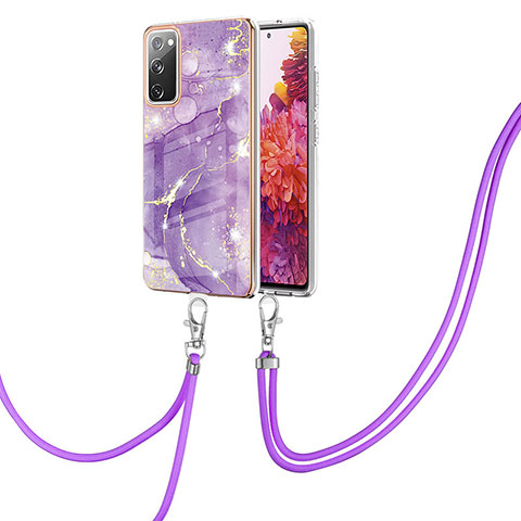 Funda Silicona Gel Goma Patron de Moda Carcasa con Acollador Cordon Lanyard Y05B para Samsung Galaxy S20 FE (2022) 5G Morado