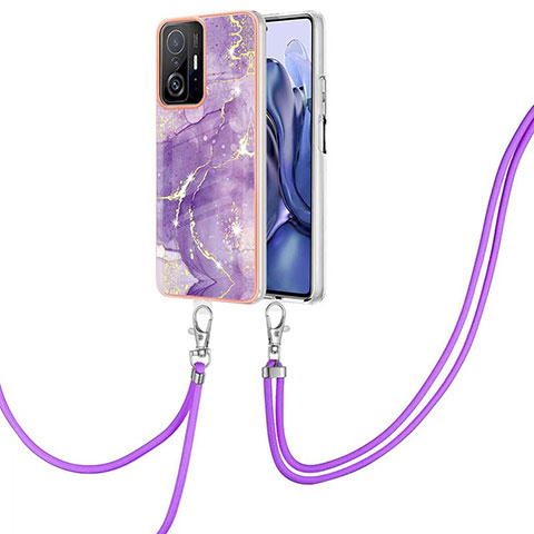 Funda Silicona Gel Goma Patron de Moda Carcasa con Acollador Cordon Lanyard Y05B para Xiaomi Mi 11T 5G Morado