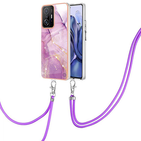 Funda Silicona Gel Goma Patron de Moda Carcasa con Acollador Cordon Lanyard Y05B para Xiaomi Mi 11T Pro 5G Purpura Claro