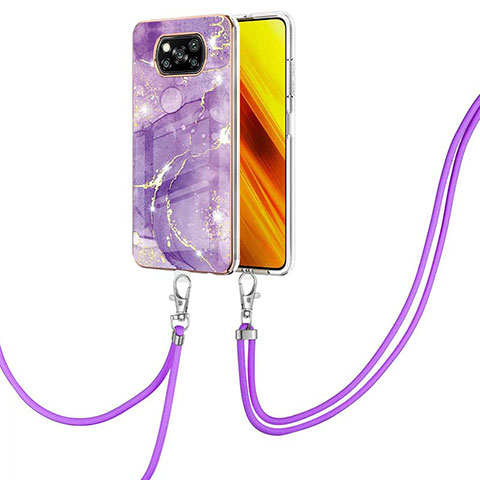 Funda Silicona Gel Goma Patron de Moda Carcasa con Acollador Cordon Lanyard Y05B para Xiaomi Poco X3 Pro Morado