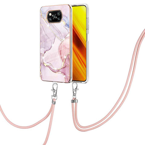 Funda Silicona Gel Goma Patron de Moda Carcasa con Acollador Cordon Lanyard Y05B para Xiaomi Poco X3 Pro Rosa