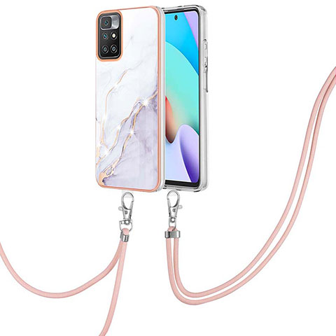 Funda Silicona Gel Goma Patron de Moda Carcasa con Acollador Cordon Lanyard Y05B para Xiaomi Redmi 10 (2022) Blanco