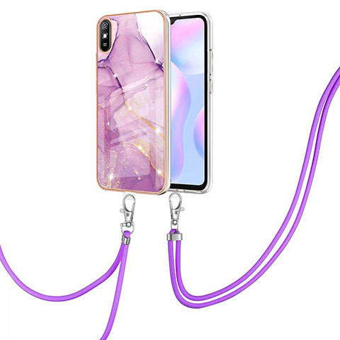 Funda Silicona Gel Goma Patron de Moda Carcasa con Acollador Cordon Lanyard Y05B para Xiaomi Redmi 9A Purpura Claro