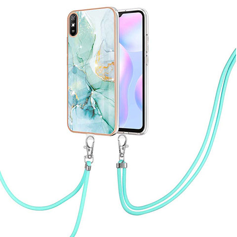 Funda Silicona Gel Goma Patron de Moda Carcasa con Acollador Cordon Lanyard Y05B para Xiaomi Redmi 9A Verde