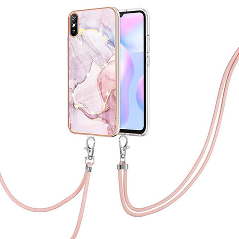 Funda Silicona Gel Goma Patron de Moda Carcasa con Acollador Cordon Lanyard Y05B para Xiaomi Redmi 9AT Rosa