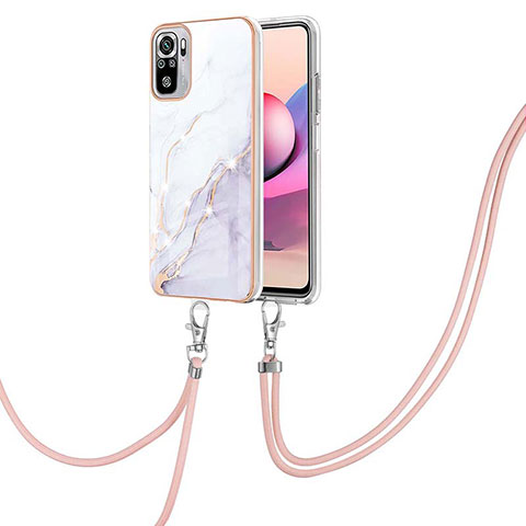 Funda Silicona Gel Goma Patron de Moda Carcasa con Acollador Cordon Lanyard Y05B para Xiaomi Redmi Note 10 4G Blanco