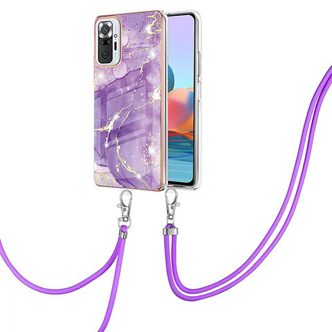 Funda Silicona Gel Goma Patron de Moda Carcasa con Acollador Cordon Lanyard Y05B para Xiaomi Redmi Note 10 Pro 4G Morado