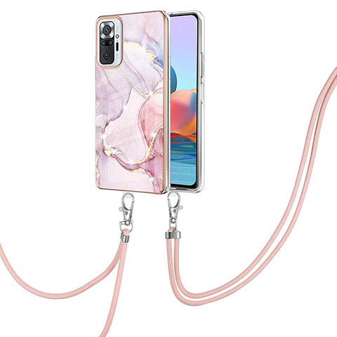 Funda Silicona Gel Goma Patron de Moda Carcasa con Acollador Cordon Lanyard Y05B para Xiaomi Redmi Note 10 Pro 4G Rosa