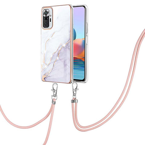 Funda Silicona Gel Goma Patron de Moda Carcasa con Acollador Cordon Lanyard Y05B para Xiaomi Redmi Note 10 Pro Max Blanco