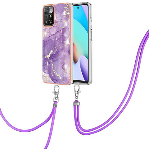 Funda Silicona Gel Goma Patron de Moda Carcasa con Acollador Cordon Lanyard Y05B para Xiaomi Redmi Note 11 4G (2021) Morado