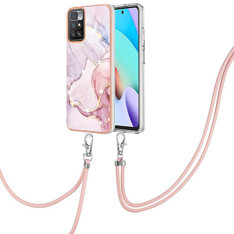 Funda Silicona Gel Goma Patron de Moda Carcasa con Acollador Cordon Lanyard Y05B para Xiaomi Redmi Note 11 4G (2021) Rosa