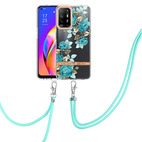 Funda Silicona Gel Goma Patron de Moda Carcasa con Acollador Cordon Lanyard Y06B para Oppo F19 Pro+ Plus 5G Cian