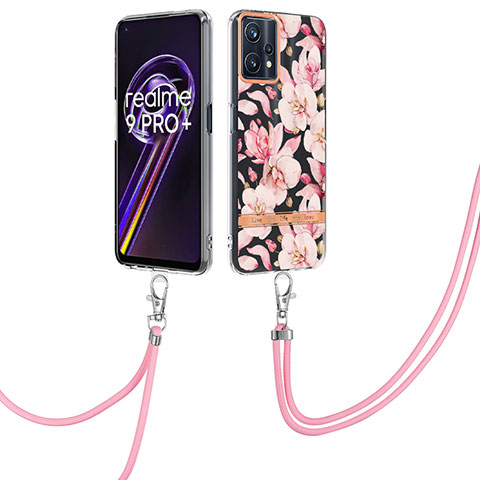 Funda Silicona Gel Goma Patron de Moda Carcasa con Acollador Cordon Lanyard Y06B para Realme 9 4G Rosa