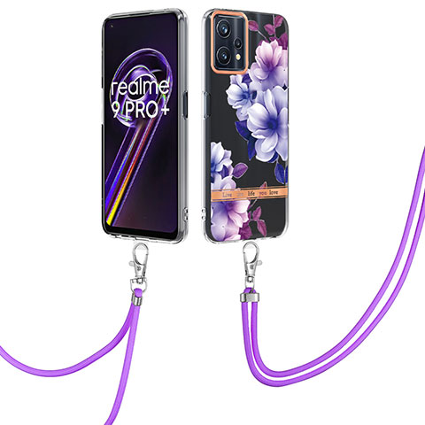 Funda Silicona Gel Goma Patron de Moda Carcasa con Acollador Cordon Lanyard Y06B para Realme 9 5G Morado