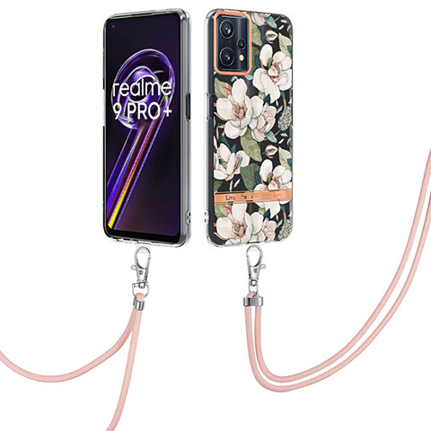 Funda Silicona Gel Goma Patron de Moda Carcasa con Acollador Cordon Lanyard Y06B para Realme Narzo 50 Pro 5G Blanco