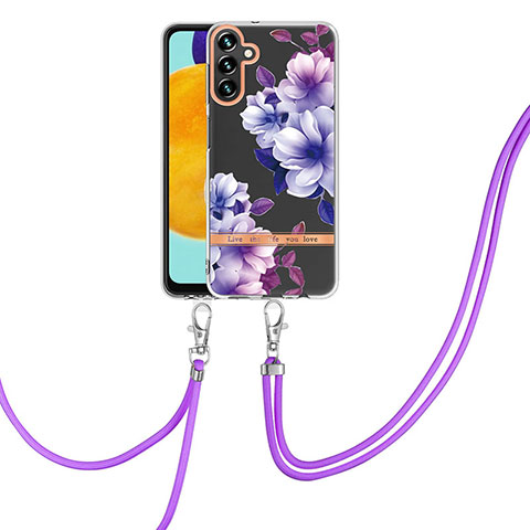 Funda Silicona Gel Goma Patron de Moda Carcasa con Acollador Cordon Lanyard Y06B para Samsung Galaxy A04s Morado