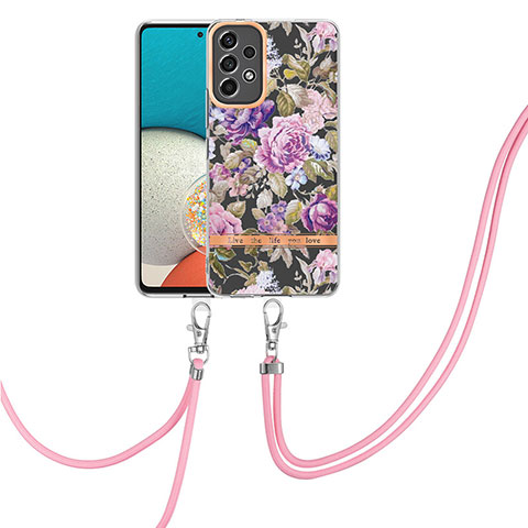 Funda Silicona Gel Goma Patron de Moda Carcasa con Acollador Cordon Lanyard Y06B para Samsung Galaxy A13 4G Purpura Claro