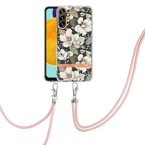 Funda Silicona Gel Goma Patron de Moda Carcasa con Acollador Cordon Lanyard Y06B para Samsung Galaxy A13 5G Blanco