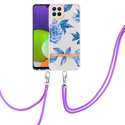 Funda Silicona Gel Goma Patron de Moda Carcasa con Acollador Cordon Lanyard Y06B para Samsung Galaxy A22 4G Azul