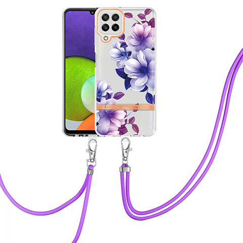 Funda Silicona Gel Goma Patron de Moda Carcasa con Acollador Cordon Lanyard Y06B para Samsung Galaxy A22 4G Morado