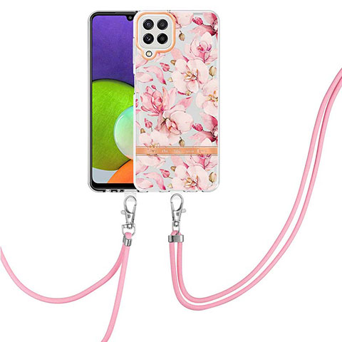 Funda Silicona Gel Goma Patron de Moda Carcasa con Acollador Cordon Lanyard Y06B para Samsung Galaxy A22 4G Rosa