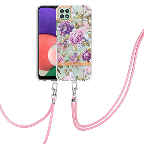 Funda Silicona Gel Goma Patron de Moda Carcasa con Acollador Cordon Lanyard Y06B para Samsung Galaxy A22 5G Purpura Claro