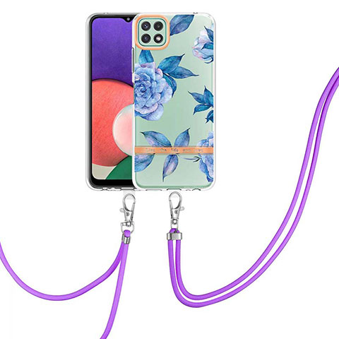 Funda Silicona Gel Goma Patron de Moda Carcasa con Acollador Cordon Lanyard Y06B para Samsung Galaxy A22s 5G Azul