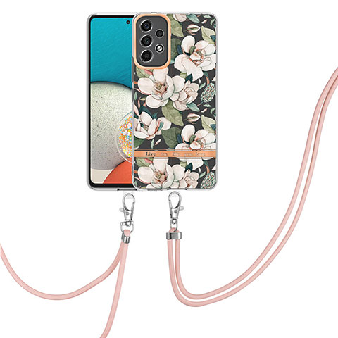 Funda Silicona Gel Goma Patron de Moda Carcasa con Acollador Cordon Lanyard Y06B para Samsung Galaxy A23 5G Blanco