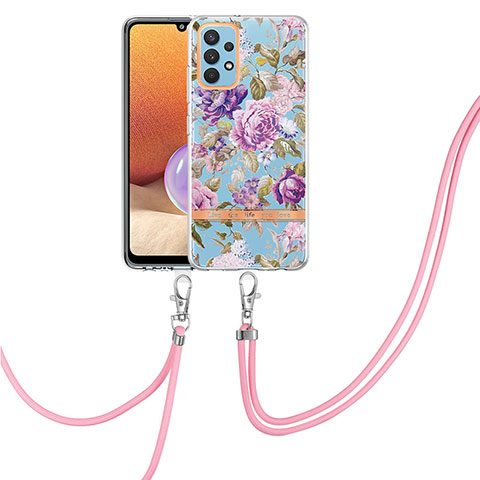 Funda Silicona Gel Goma Patron de Moda Carcasa con Acollador Cordon Lanyard Y06B para Samsung Galaxy A32 4G Purpura Claro