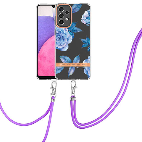 Funda Silicona Gel Goma Patron de Moda Carcasa con Acollador Cordon Lanyard Y06B para Samsung Galaxy A33 5G Azul