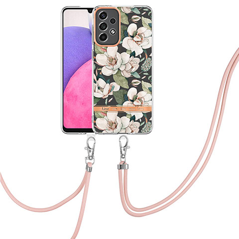 Funda Silicona Gel Goma Patron de Moda Carcasa con Acollador Cordon Lanyard Y06B para Samsung Galaxy A33 5G Blanco