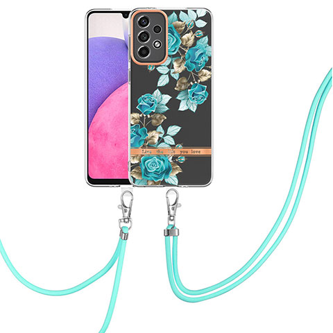 Funda Silicona Gel Goma Patron de Moda Carcasa con Acollador Cordon Lanyard Y06B para Samsung Galaxy A33 5G Cian