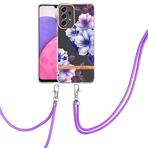 Funda Silicona Gel Goma Patron de Moda Carcasa con Acollador Cordon Lanyard Y06B para Samsung Galaxy A33 5G Morado