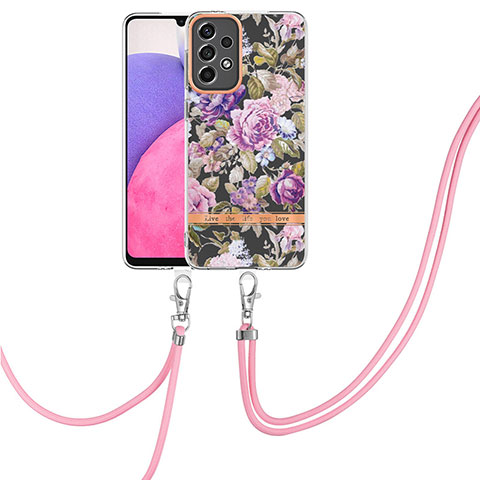 Funda Silicona Gel Goma Patron de Moda Carcasa con Acollador Cordon Lanyard Y06B para Samsung Galaxy A33 5G Purpura Claro