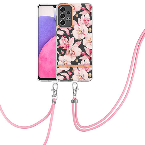 Funda Silicona Gel Goma Patron de Moda Carcasa con Acollador Cordon Lanyard Y06B para Samsung Galaxy A33 5G Rosa