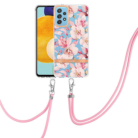 Funda Silicona Gel Goma Patron de Moda Carcasa con Acollador Cordon Lanyard Y06B para Samsung Galaxy A52 4G Rosa